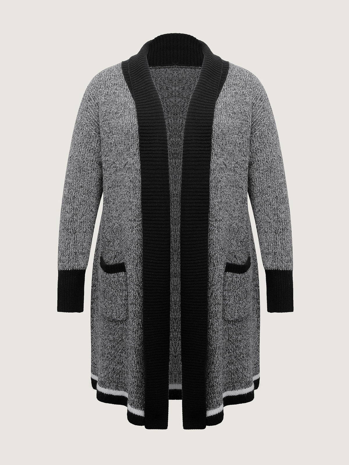 Color Contrast Trim Textured Pocket Knit Cardigan