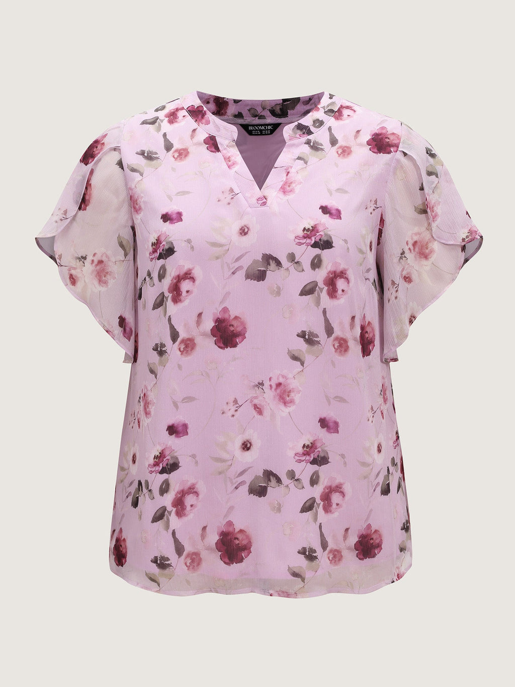Sweet Floral Print Petal Sleeve Blouse