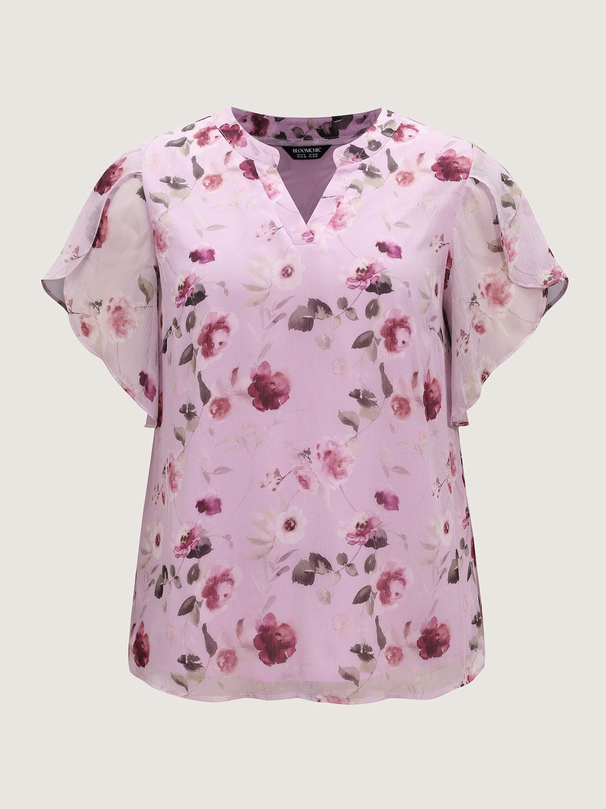 Sweet Floral Print Petal Sleeve Blouse