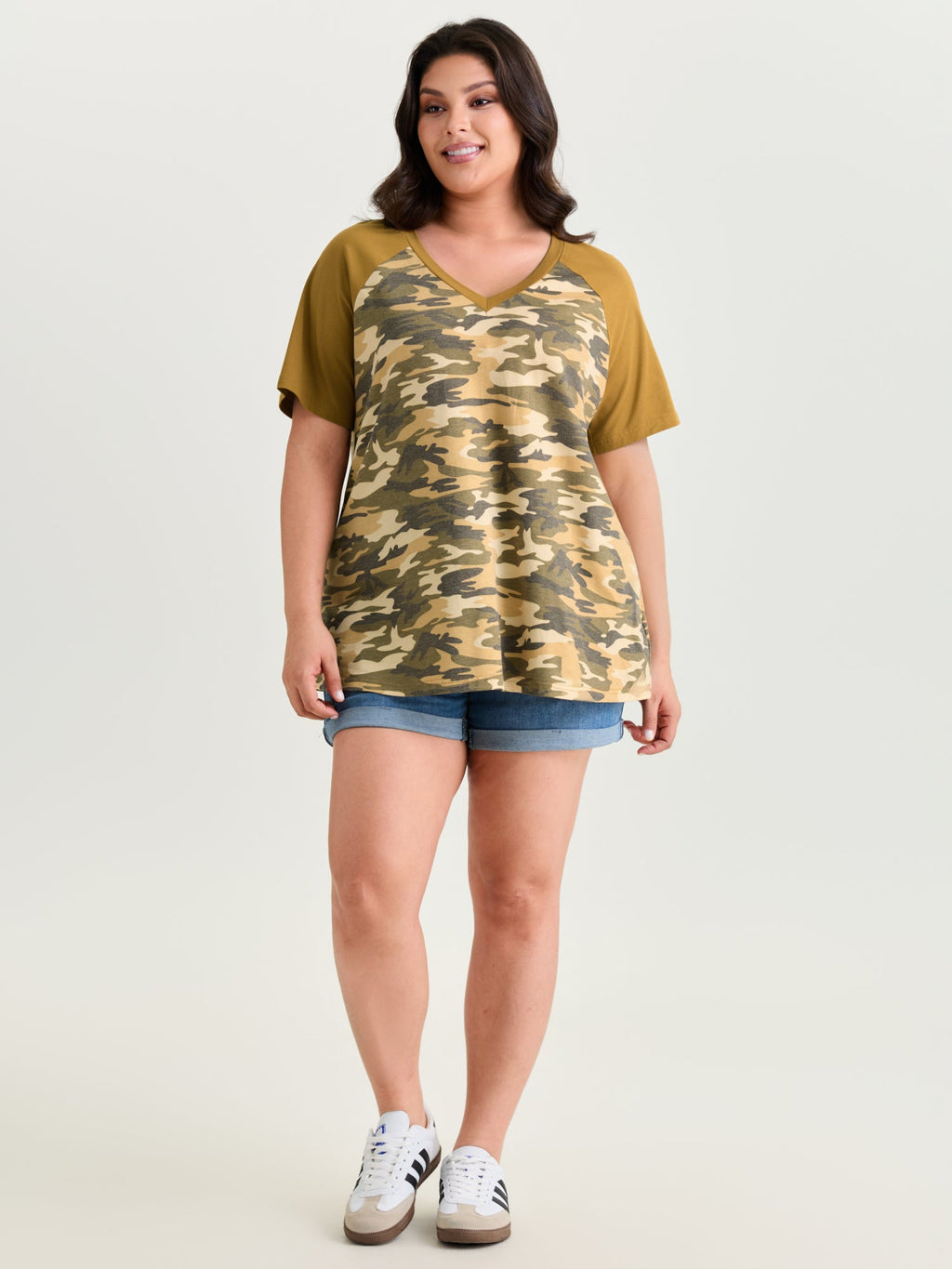 Camouflage Print Raglan Sleeve T-Shirt