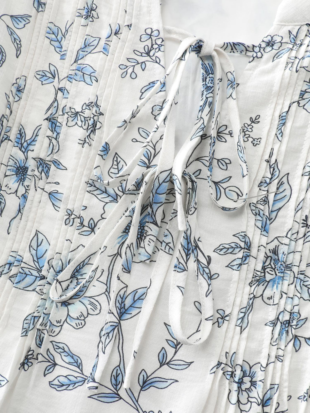 Floral Print Neckline Tie Blouse