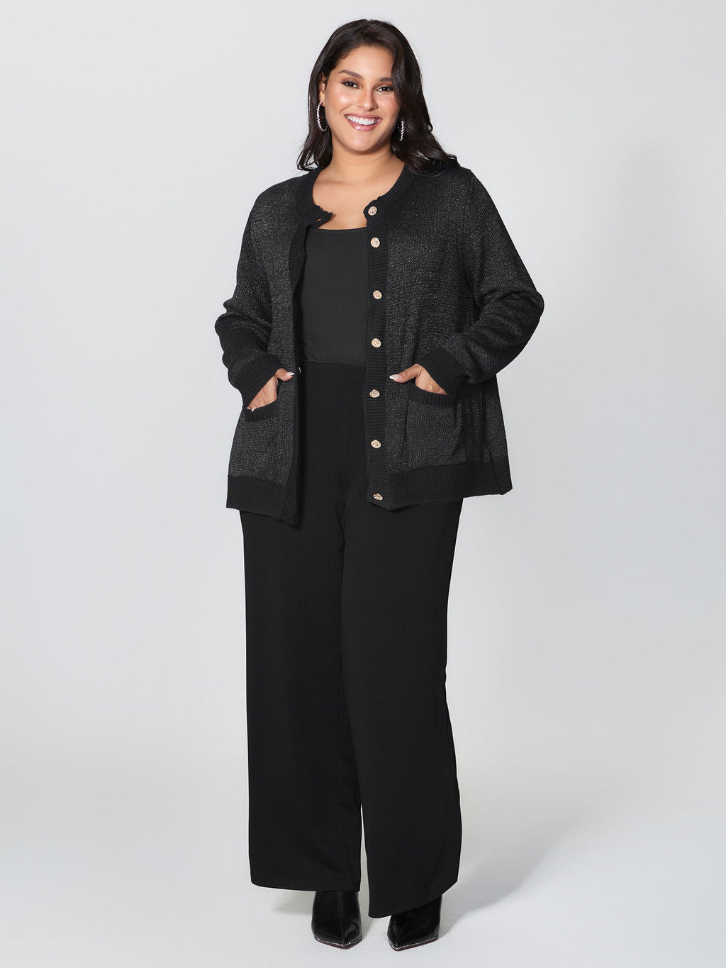 Patch Pockets Textured Button Knit Cardigan