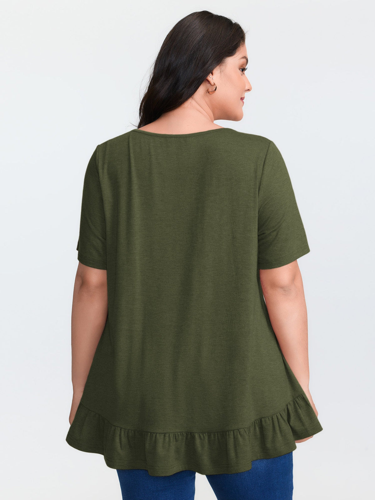 Supersoft Stretchy Ruffled Hemline Button T-Shirt