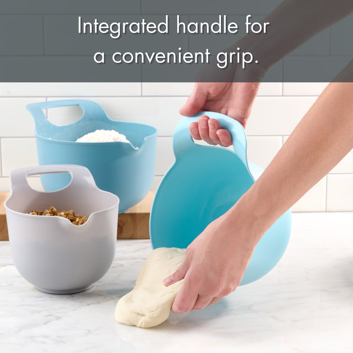 4-Piece Nesting Plastic Mixing Bowl Set with Pour Spouts & Ergonomic Handles, Stackable Baking Bowls for Kitchen Prep, Mixing & Serving