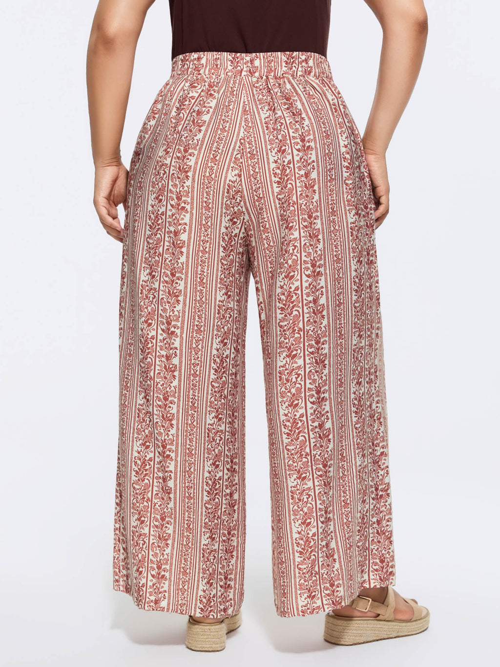 Waist-Tie Wide-Leg Boho Print Pants