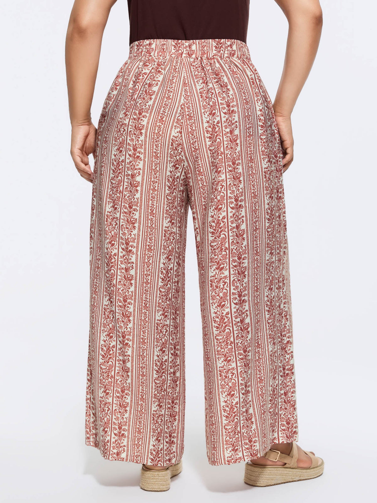Waist-Tie Wide-Leg Boho Print Pants