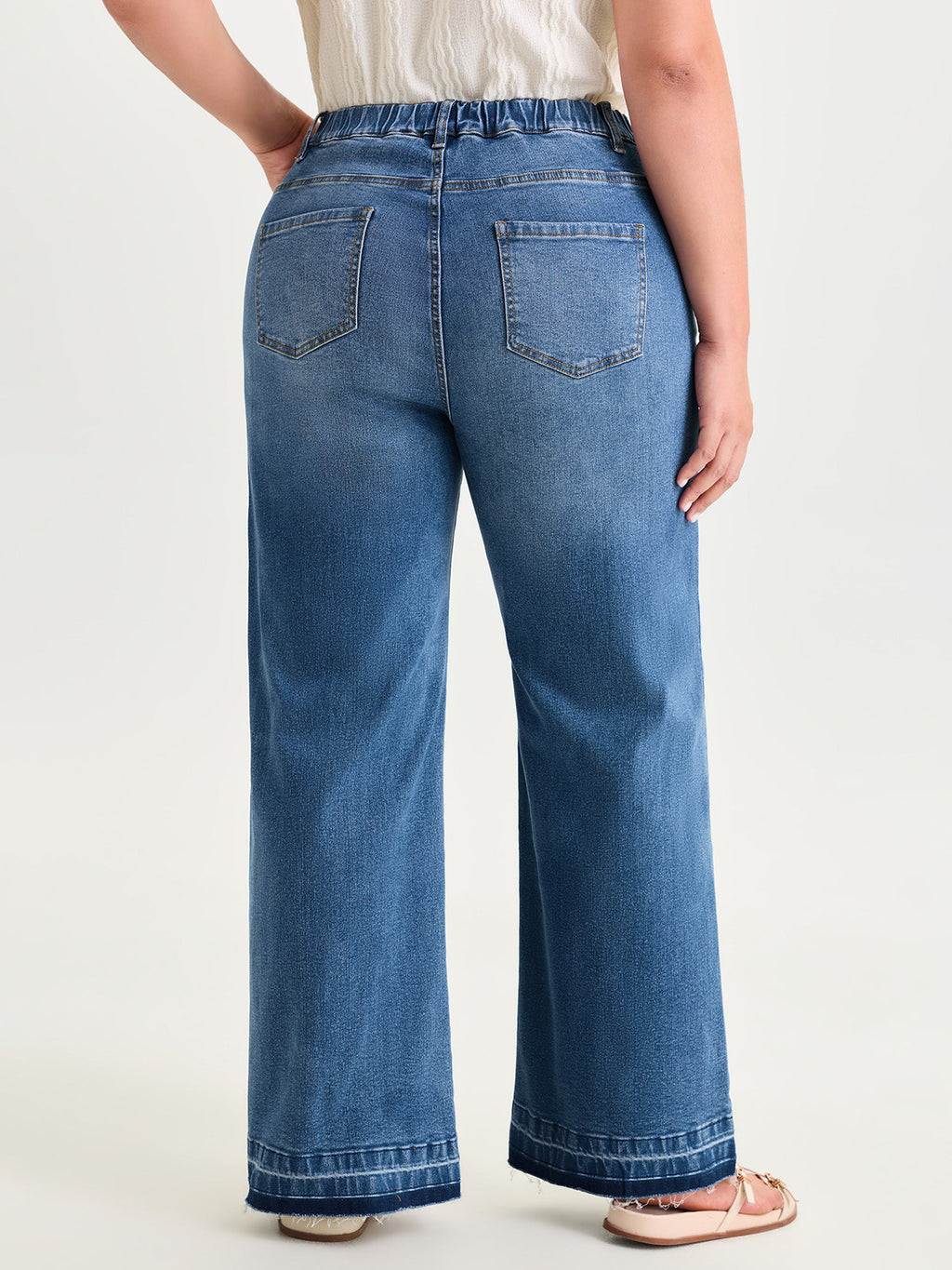 Stretchy Back Elastic Waist Wide Leg Jeans