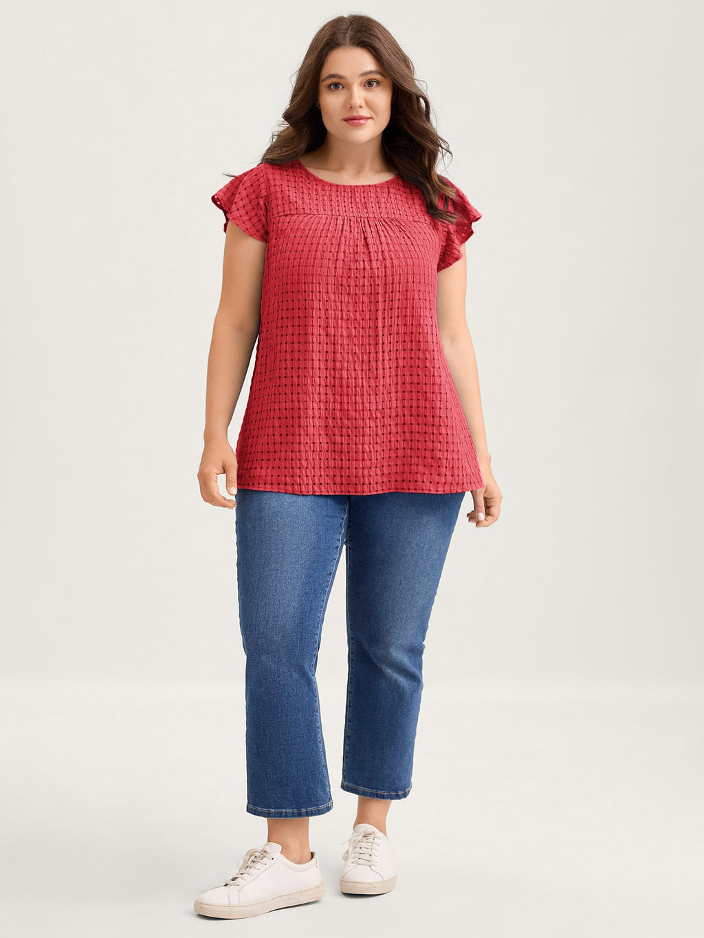 Textured Sheer Lined Flutter Sleeve Blouse
