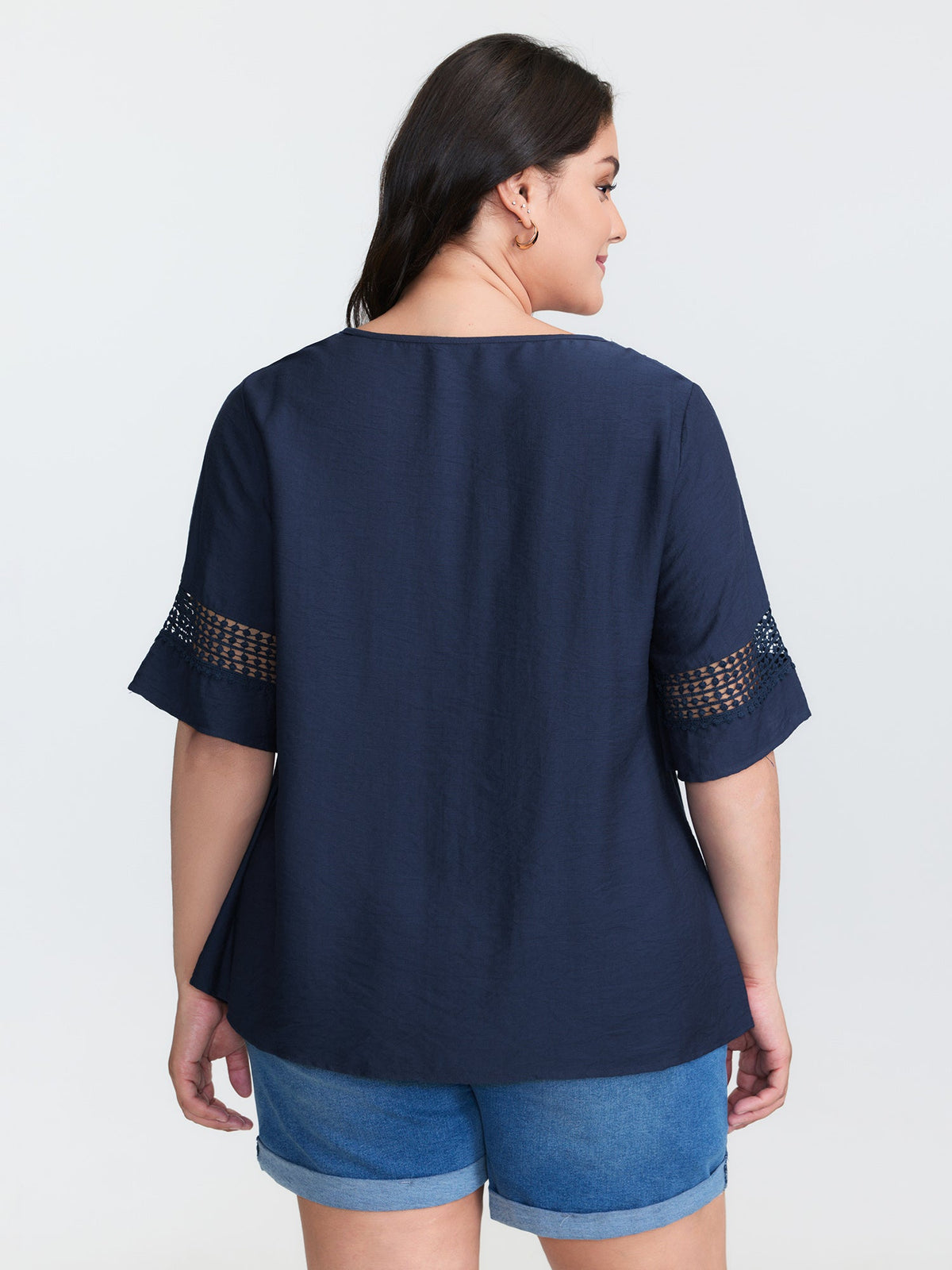Lace Trim Gathered Front Blouse