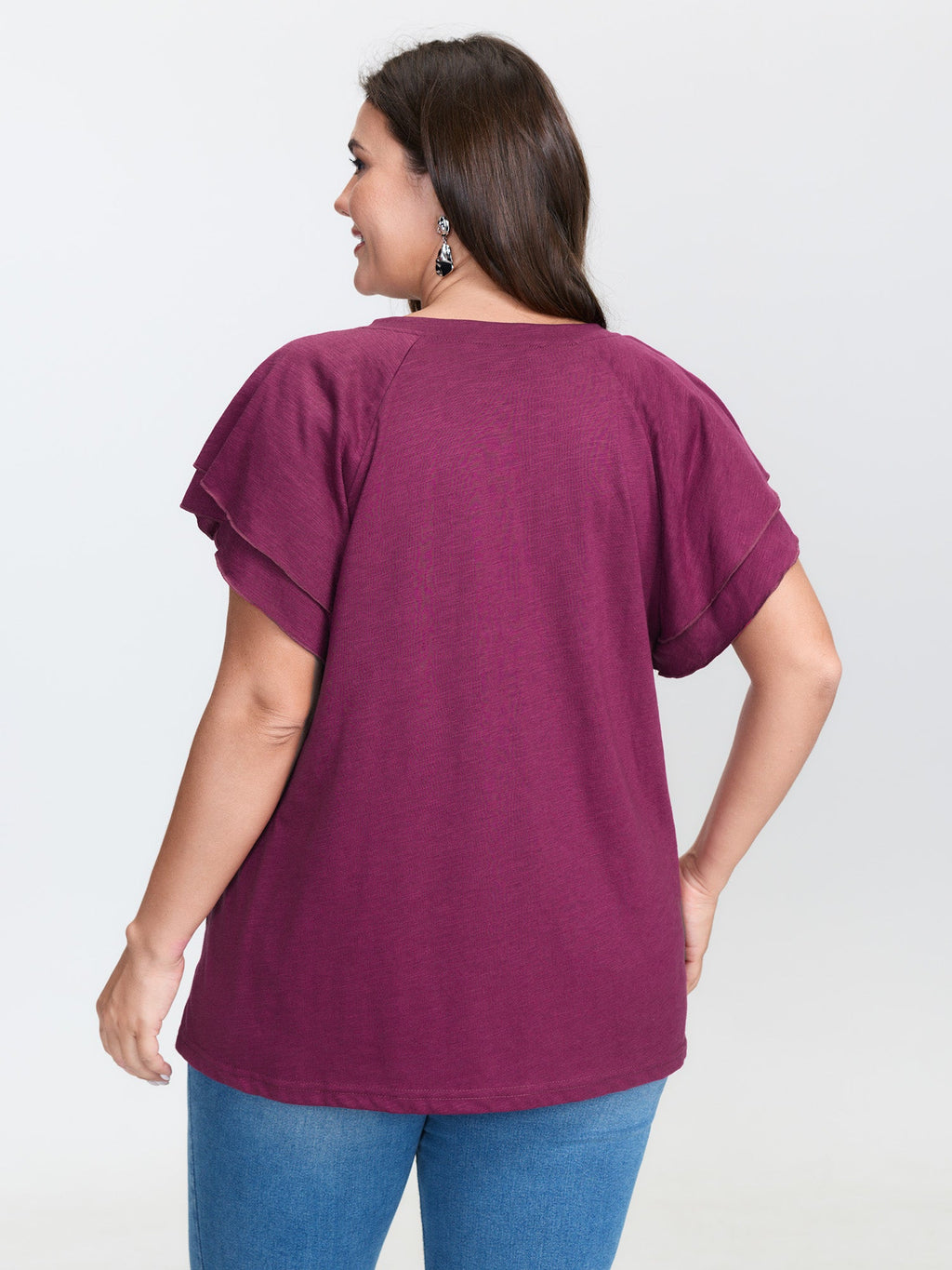 Stretchy Textured Flared Sleeve T-Shirt