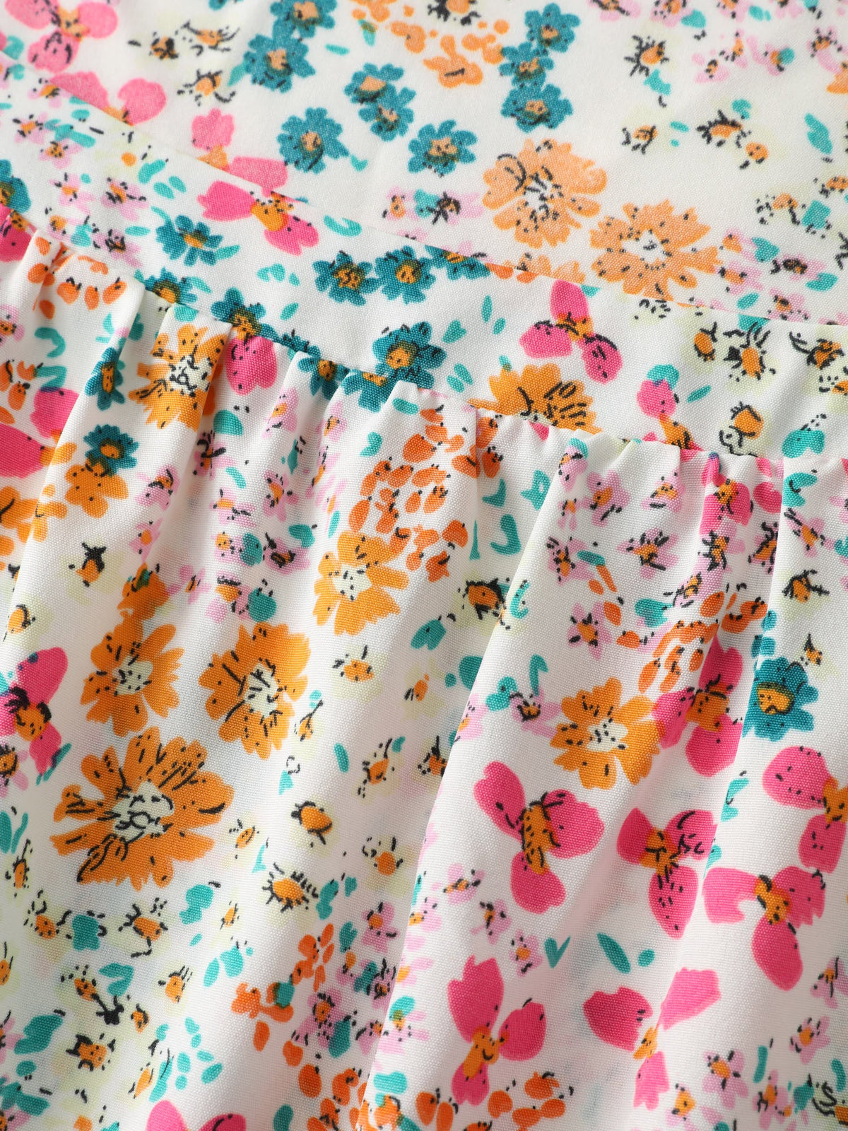 Bright Floral Print Flutter Sleeve Blouse