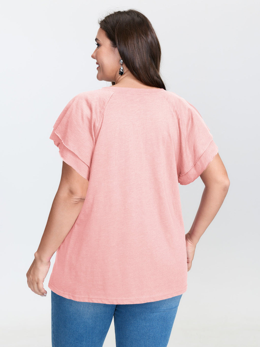 Stretchy Textured Flared Sleeve T-Shirt