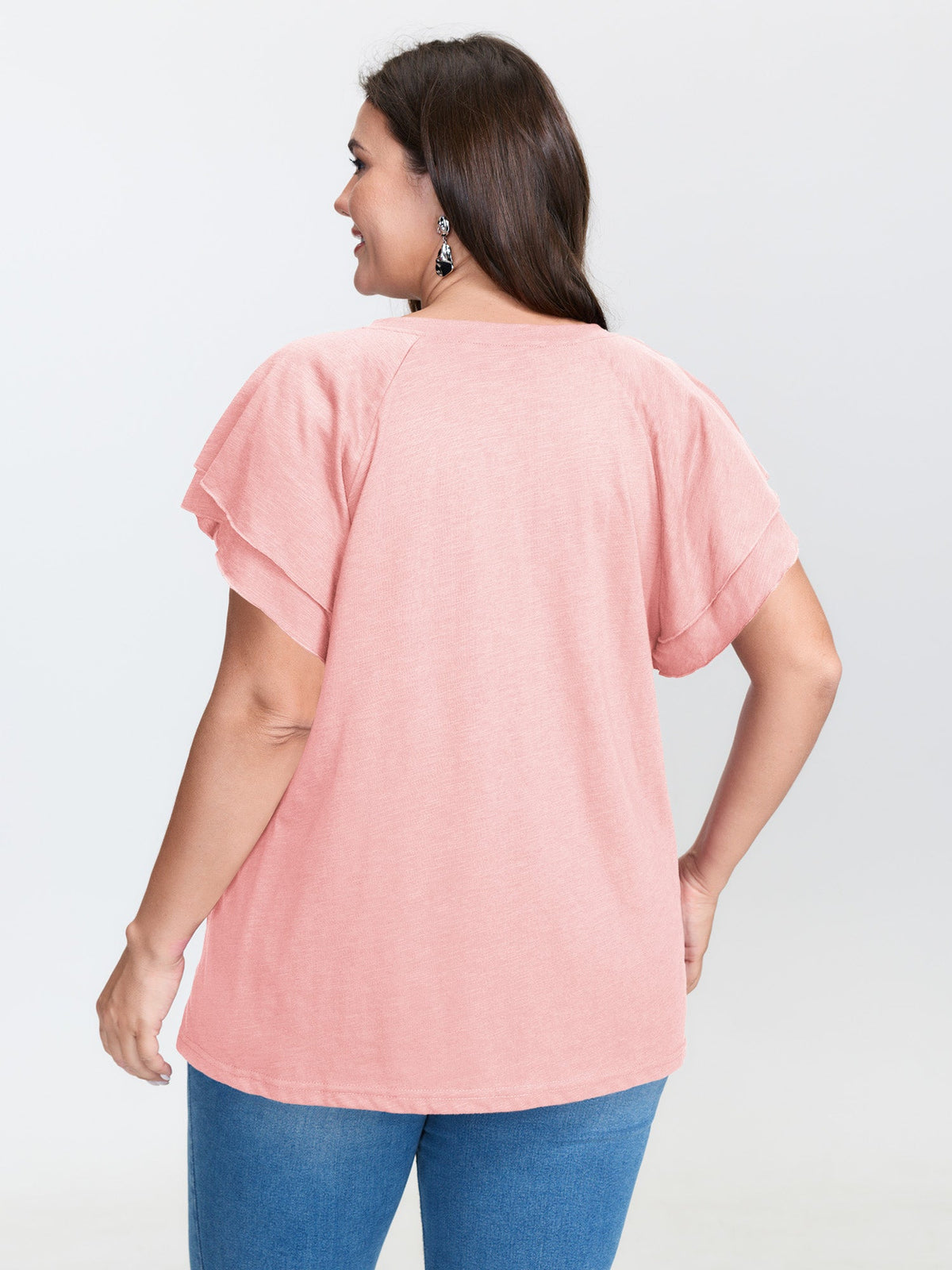 Stretchy Textured Flared Sleeve T-Shirt