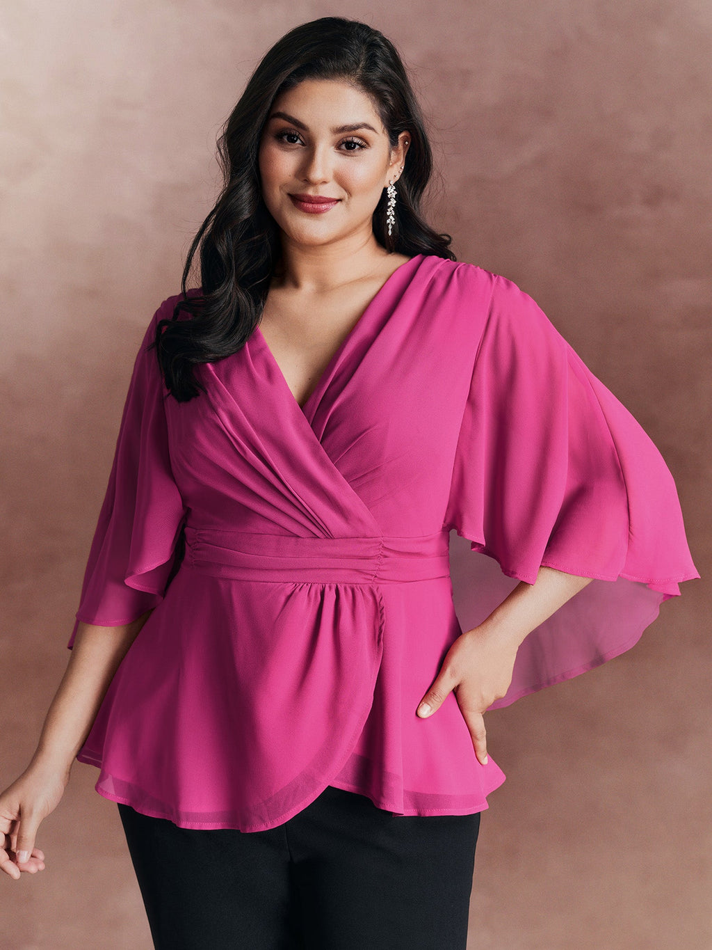 Chiffon Shawl Layered Sheer Blouse