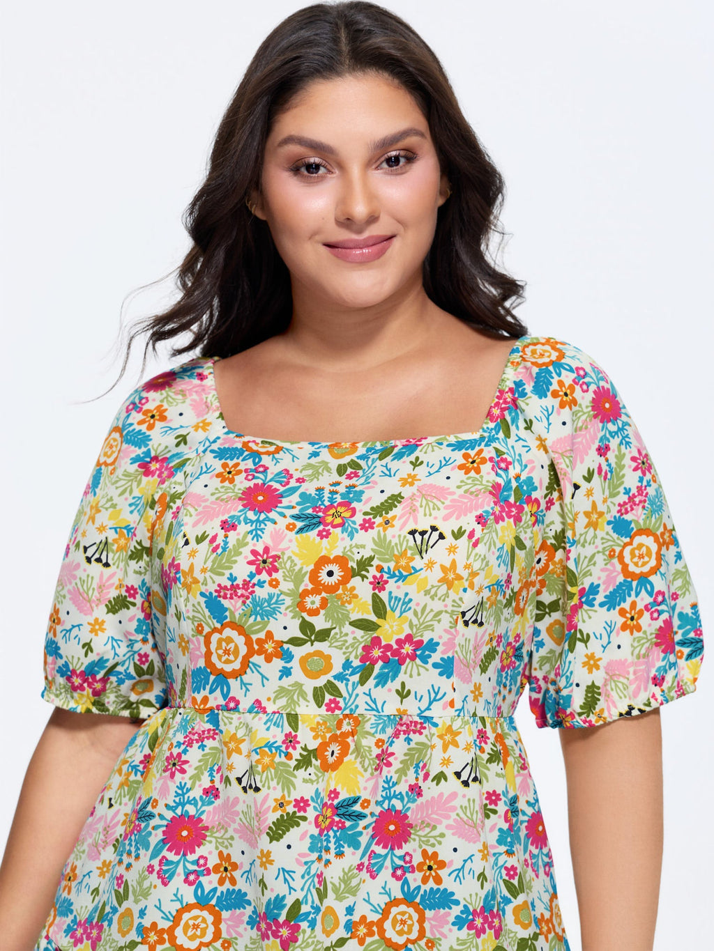 Floral Square Neck Fit and Flare Blouse