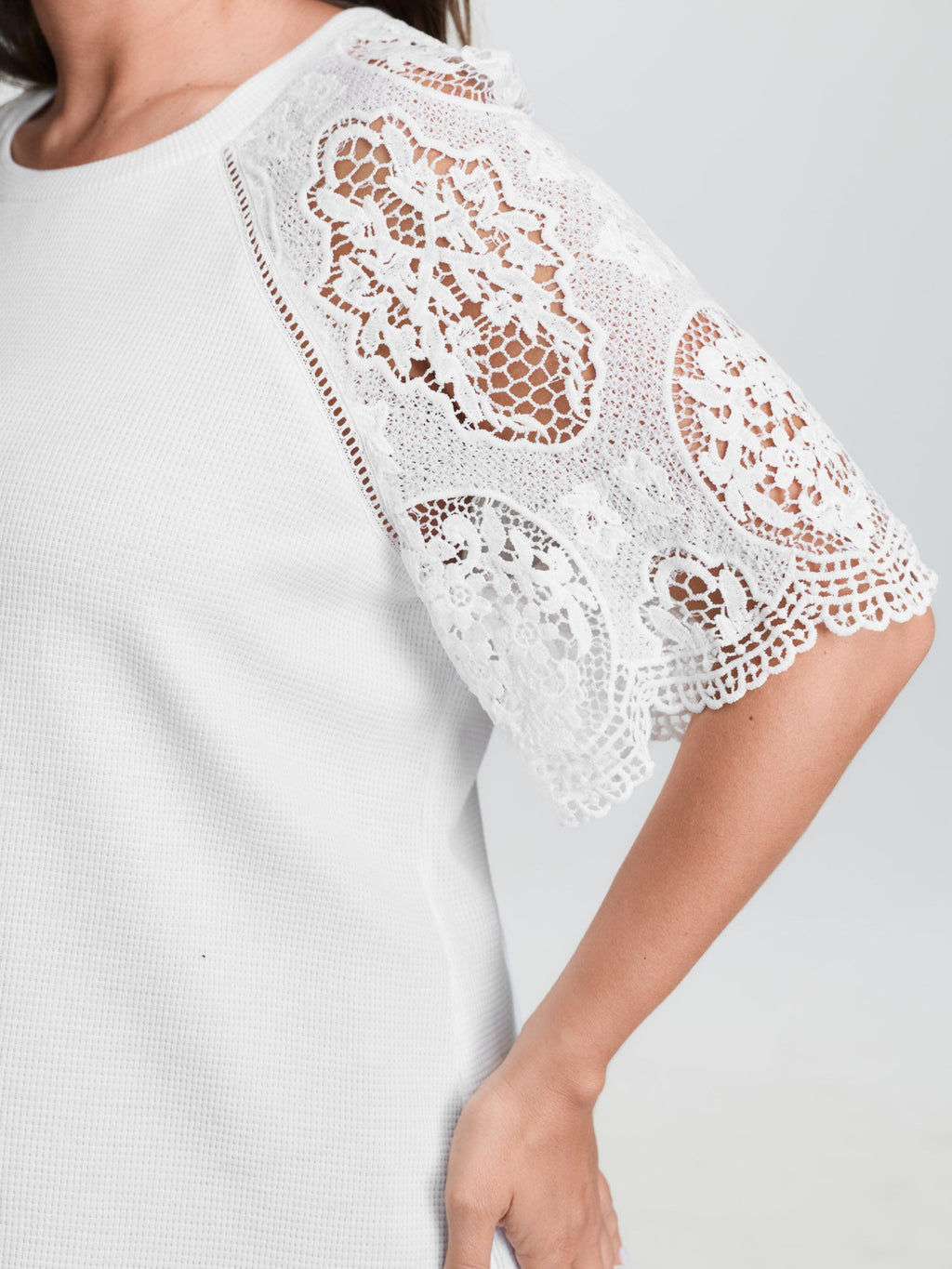 Lace Textured Flared Sleeve Plain Blouse
