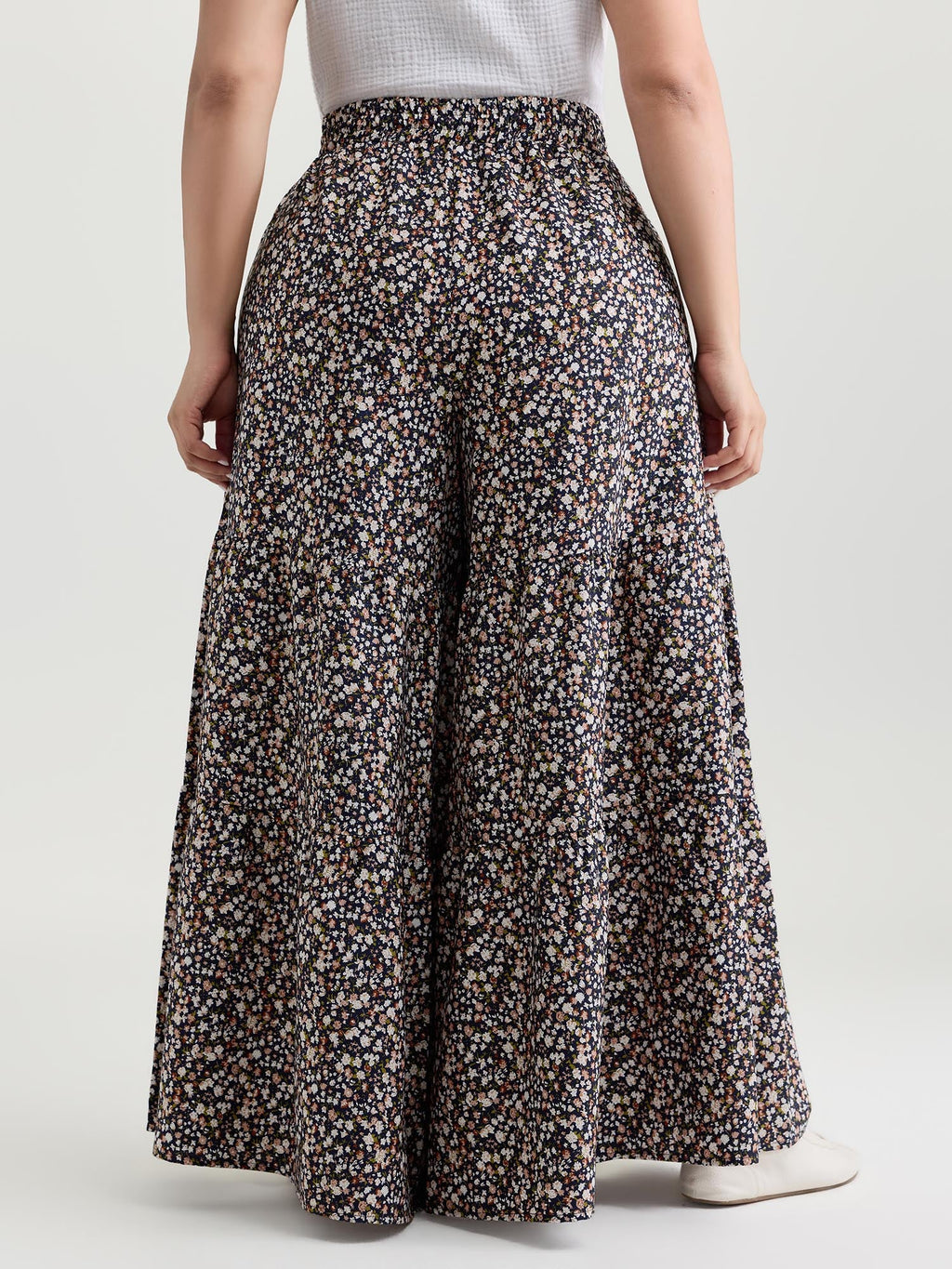 Micro Floral Print Wide Waistband Pants