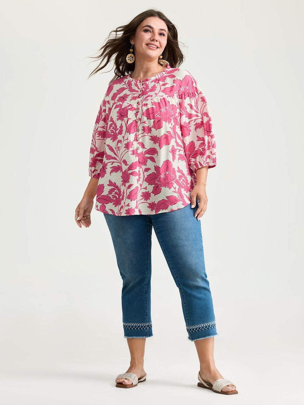 Sweet Floral Print Button Front Blouse