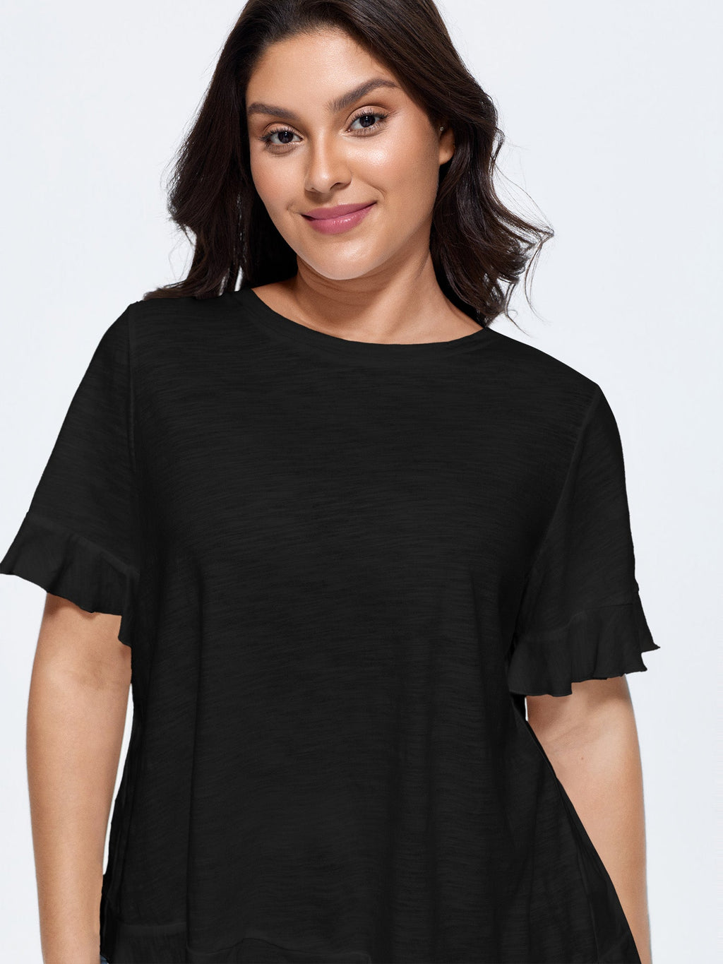 Cotton Overlap Back Sheer Ruffled T-Shirt