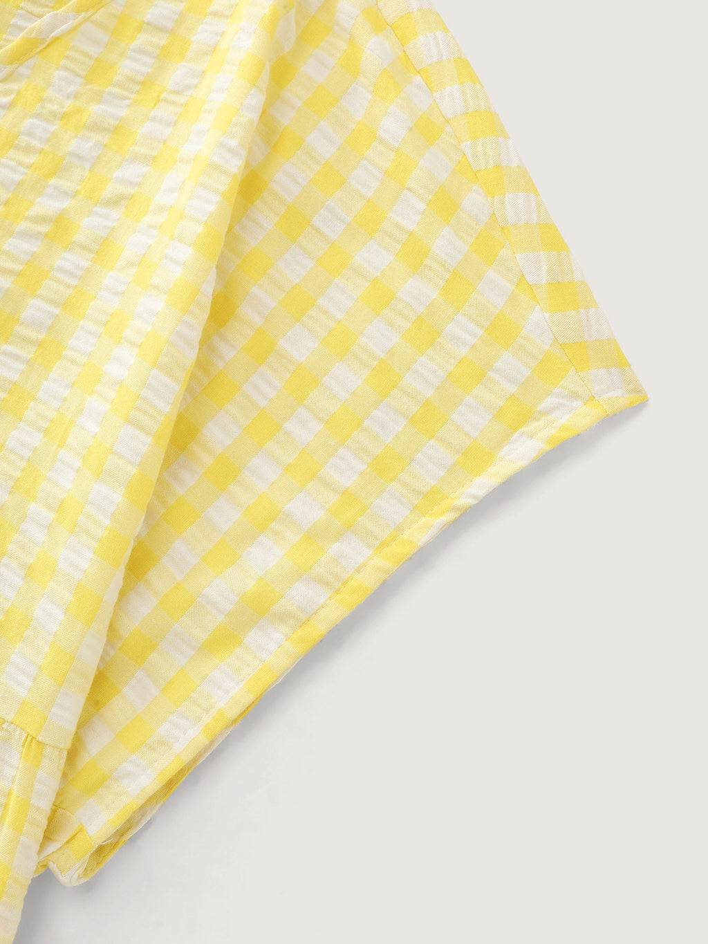 Cotton Gingham Print V-Neck Blouse