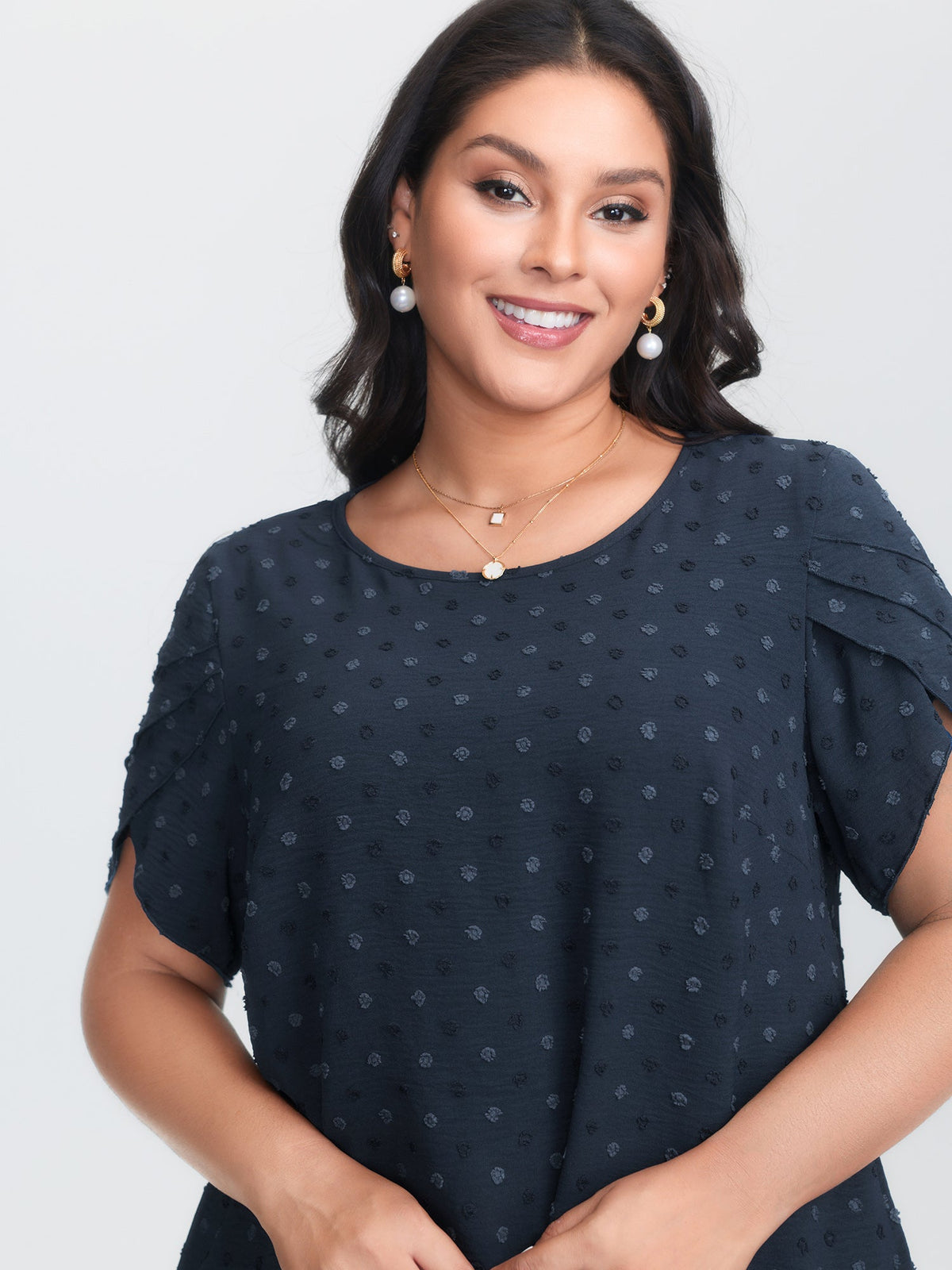 Textured Color Contrast Petal Sleeve Blouse