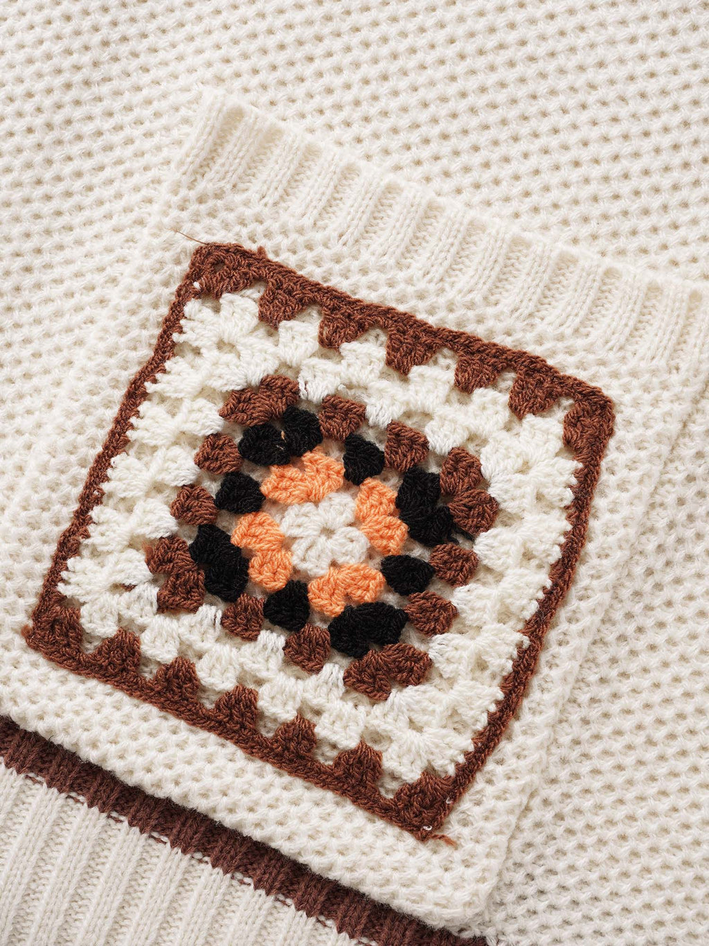 Crochet Floral Patch Pocket Drop Shoulder Cardigan