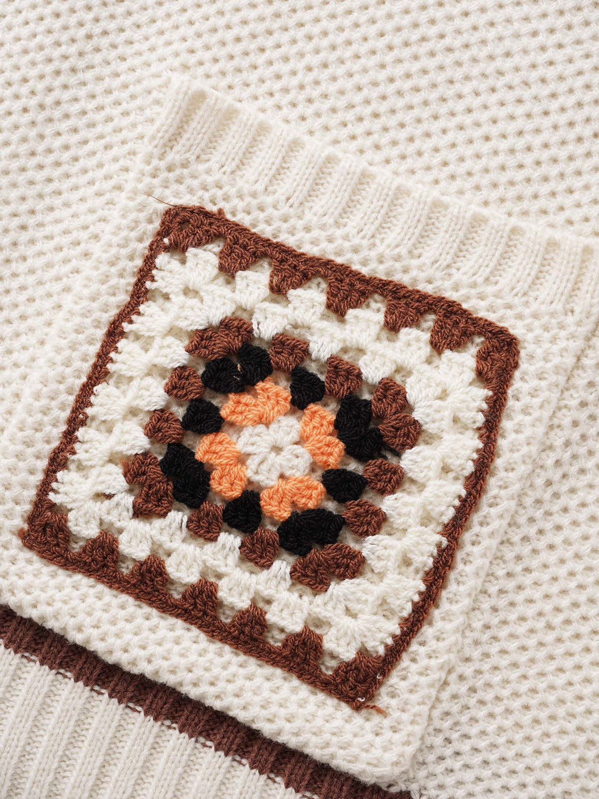 Crochet Floral Patch Pocket Drop Shoulder Cardigan