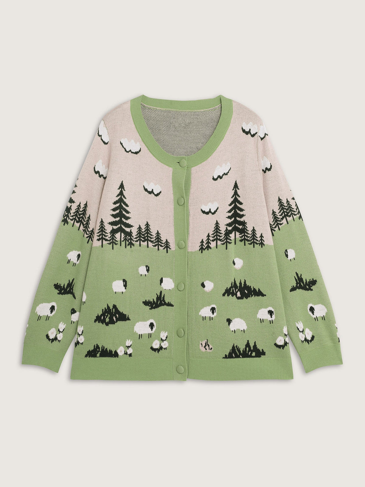 Meadow Pattern Jacquard Button Knit Cardigan