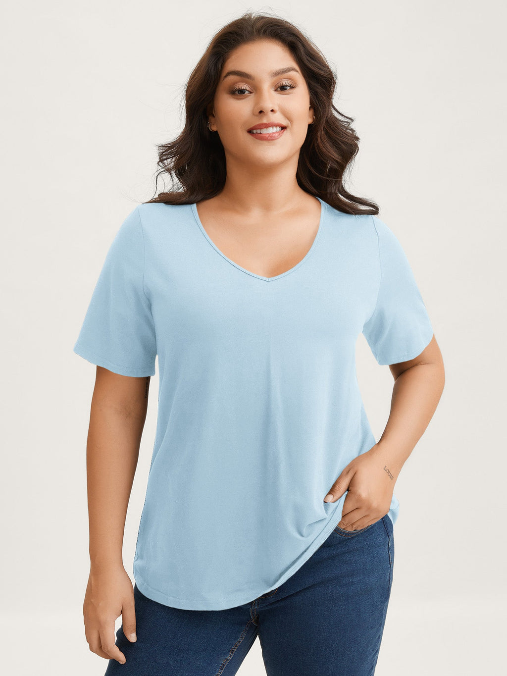 Cotton V Neck Plain Basic T-shirt
