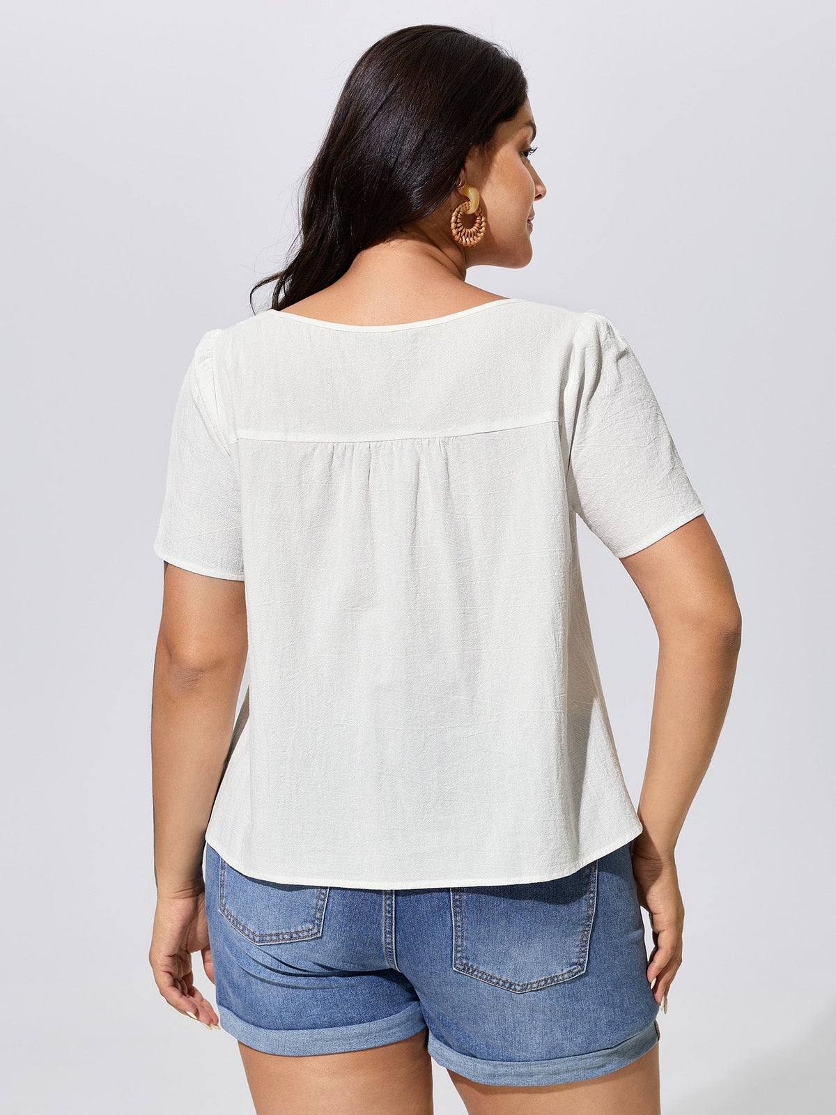 Cotton Lace Trim Square Neck Spliced Blouse