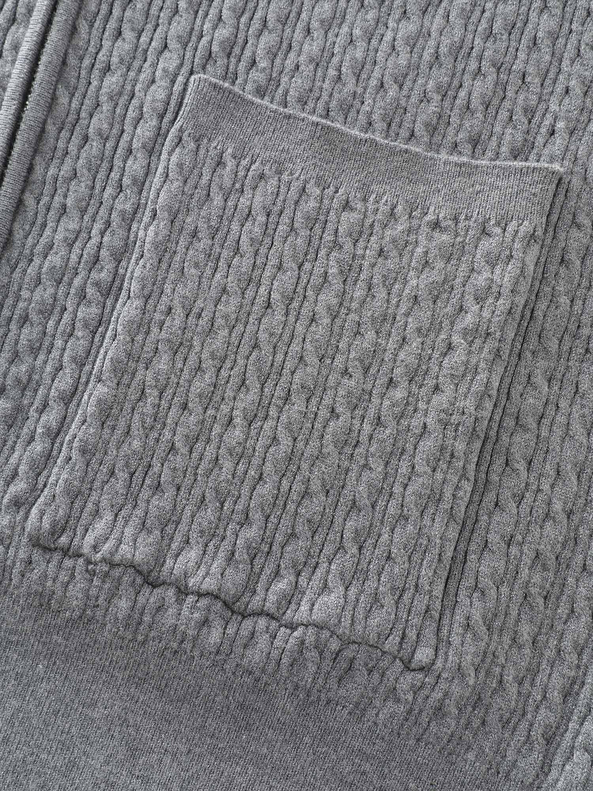 Textured Contrast Hooded Zipper Knit Cardigan