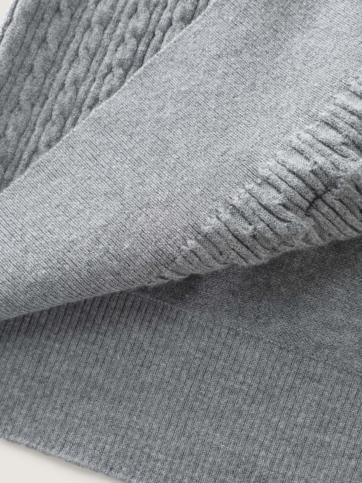 Textured Contrast Hooded Zipper Knit Cardigan