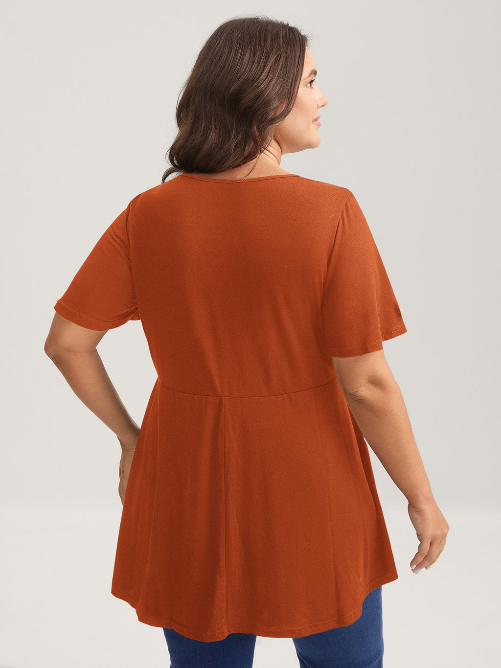 Ruffled Sleeve Round Neck Babydoll Top