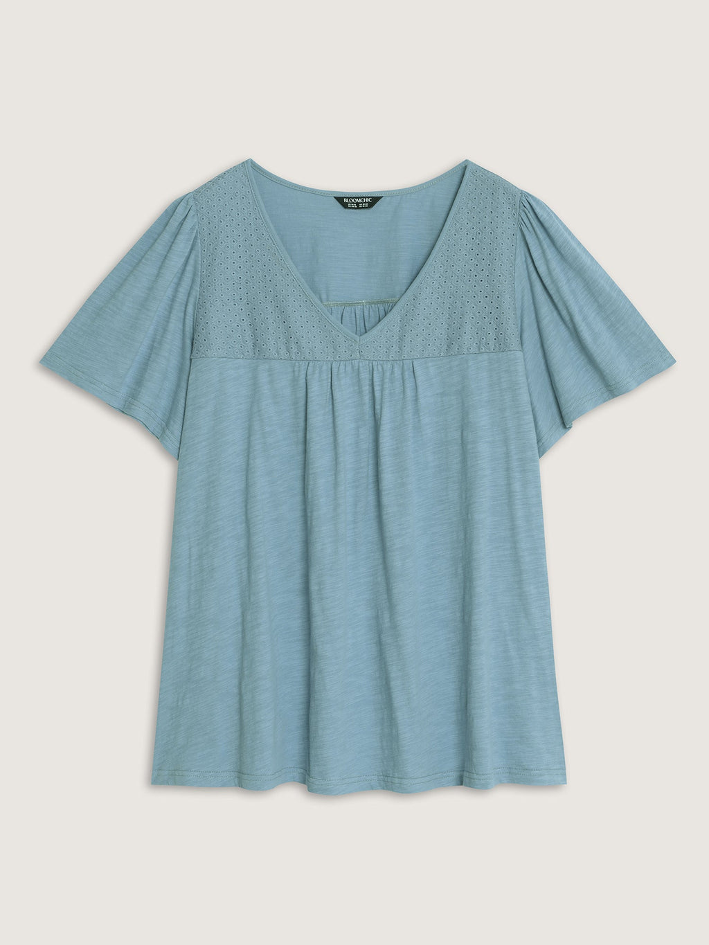 Cotton Ruffled Sleeve V-Neck T-Shirt
