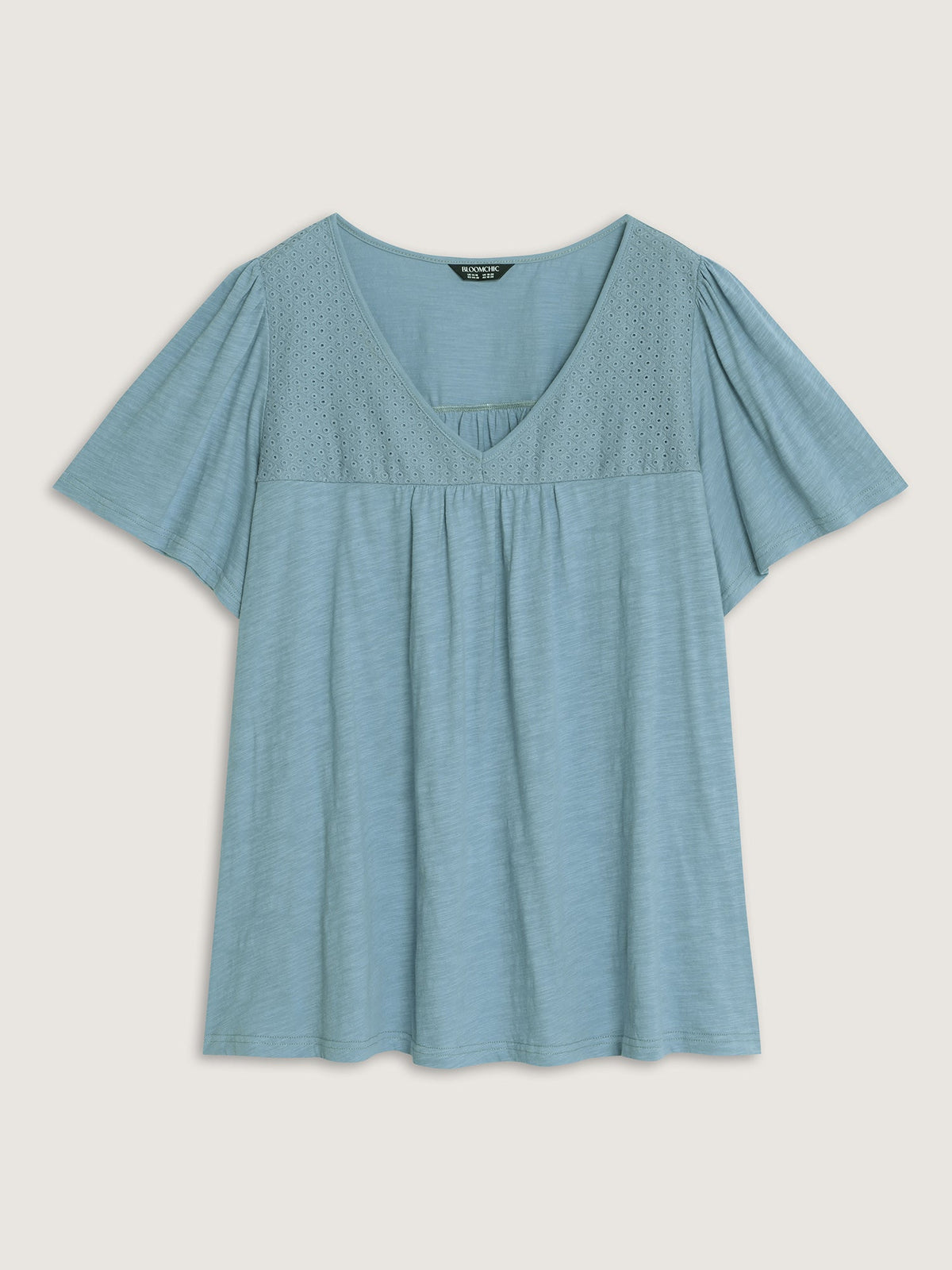 Cotton Ruffled Sleeve V-Neck T-Shirt