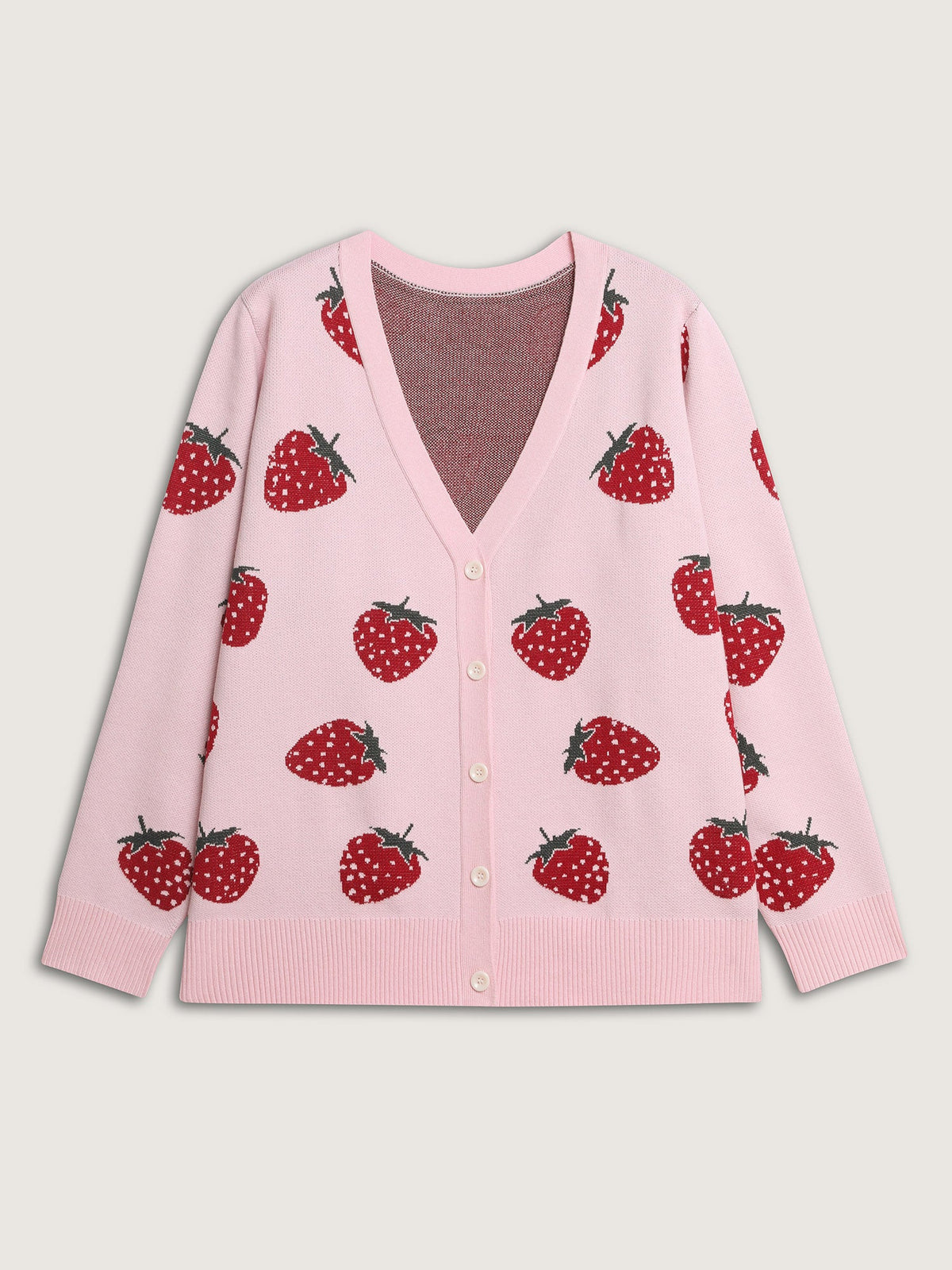 Strawberry Pattern Button-Front Knit Cardigan