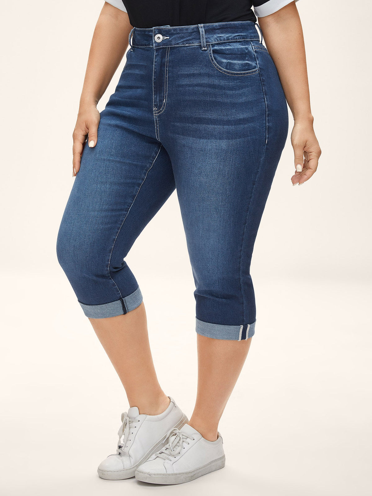 Folded Hem High-Rise Skinny-Fit Capri Jeans