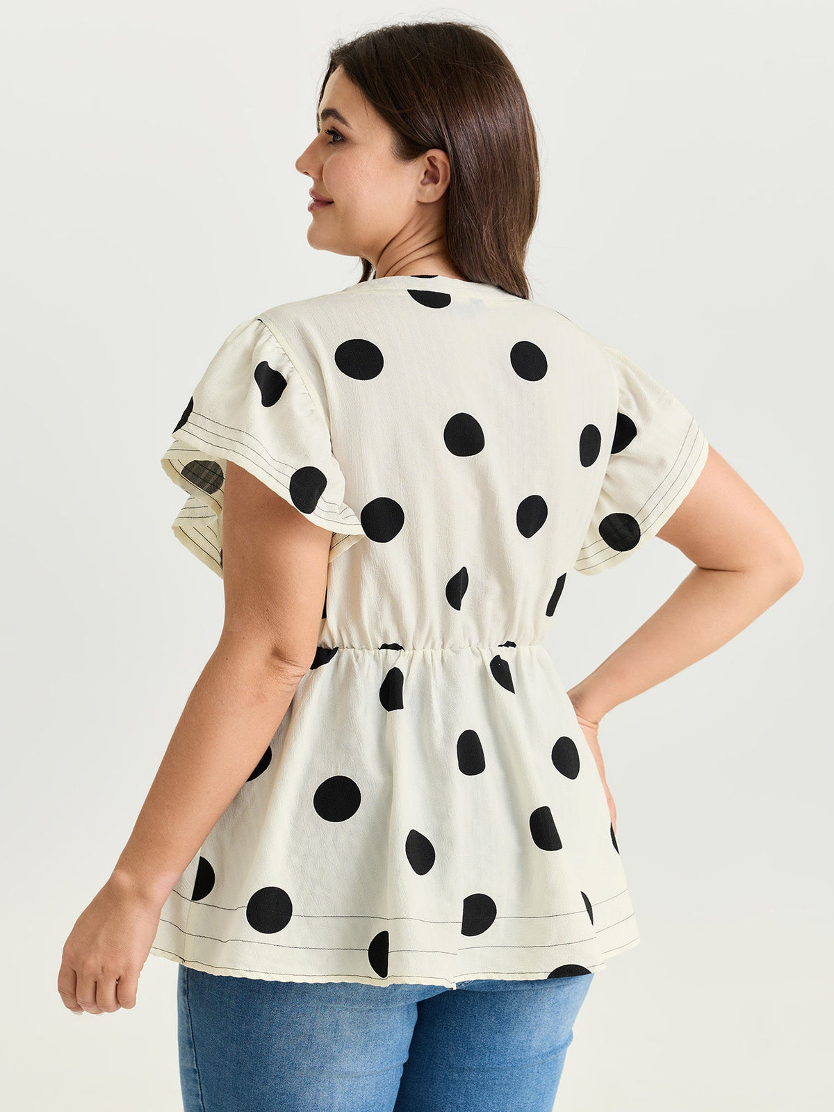 Polka Dots Ruffled Sleeve Flowy Blouse