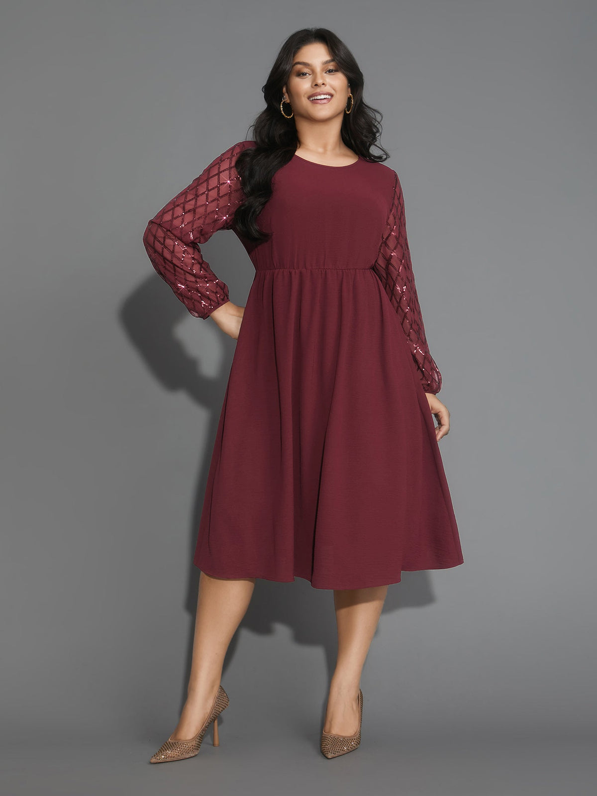 Texture Sequin Mesh Patchwork Midi Dress