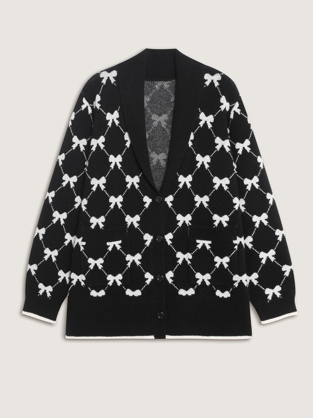 Bowknot Jacquard Button Knit Cardigan