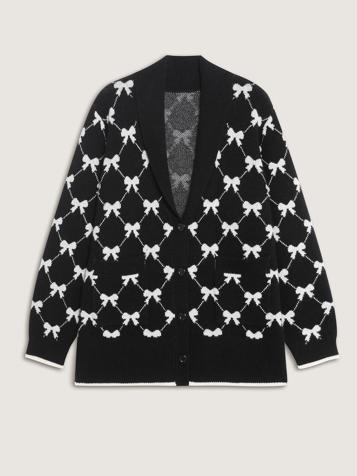 Bowknot Jacquard Button Knit Cardigan