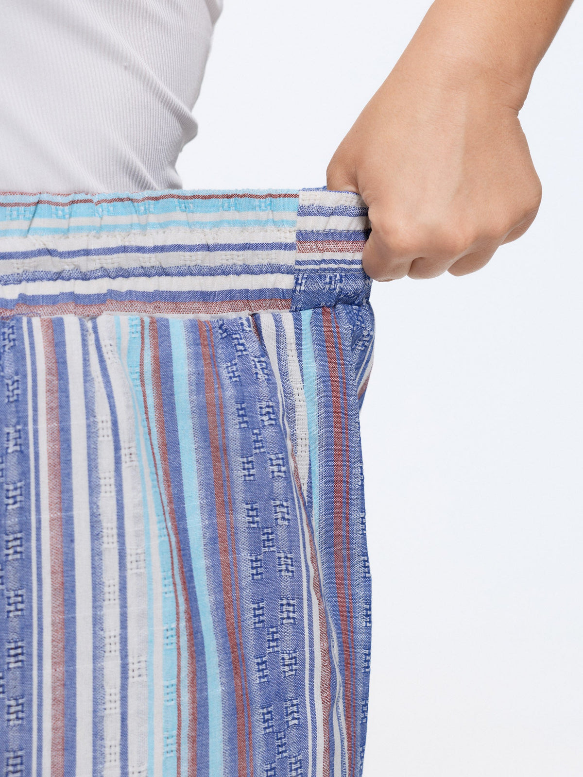 Cotton Striped Drawstring Wide Leg Pants