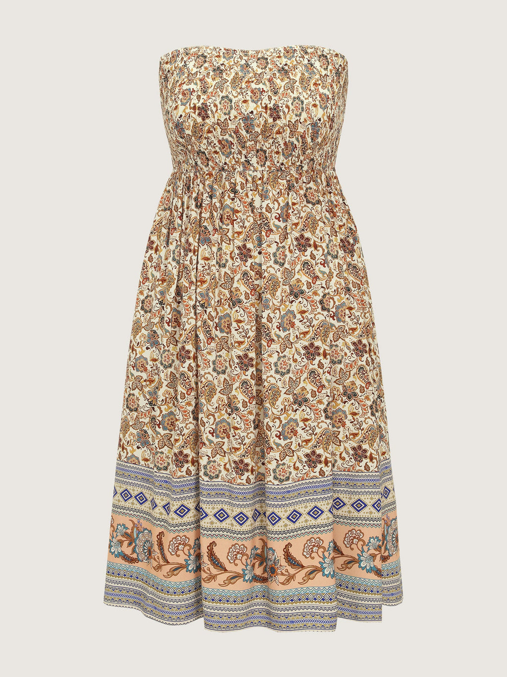 Floral Print Off-Sleeves Color Contrast Midi Dress
