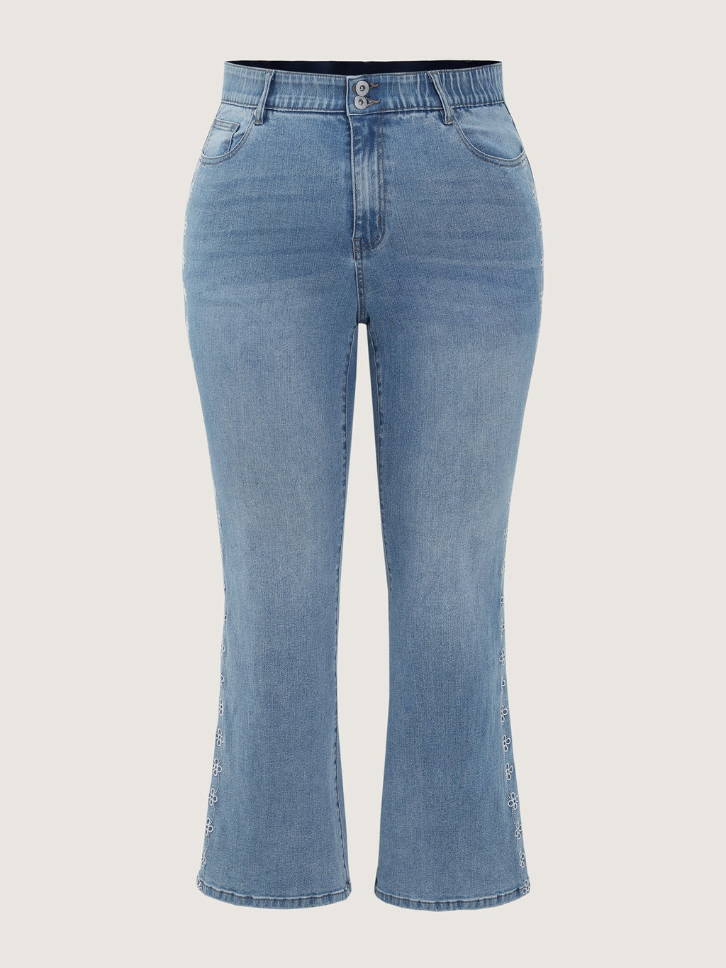 Stretchy Vintage Wash Floral Embroidery Bootcut Jeans