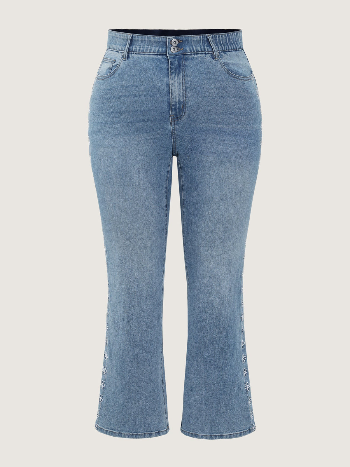 Stretchy Vintage Wash Floral Embroidery Bootcut Jeans