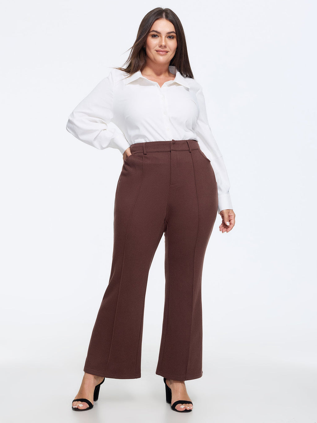 Stretchy Solid High Waist Draped Flare Pants