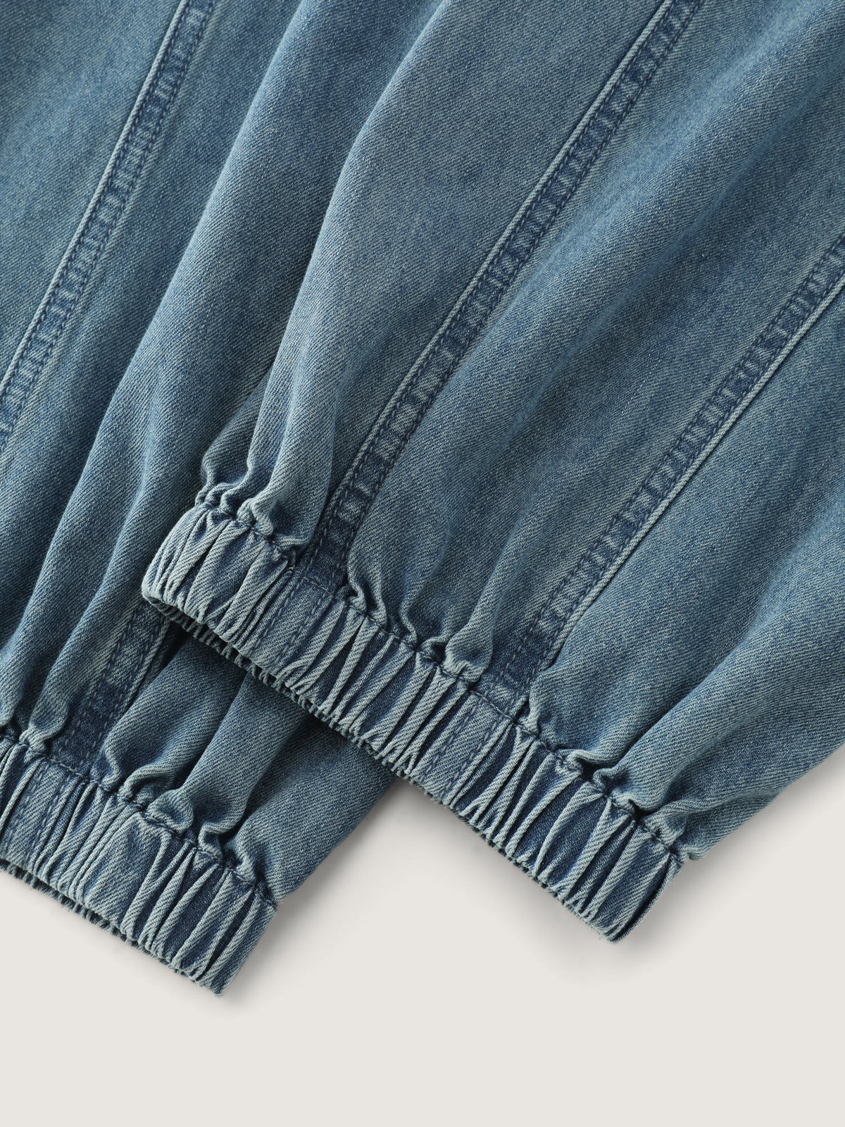 Elastic Waist Cuffed Medium Wash Jeans