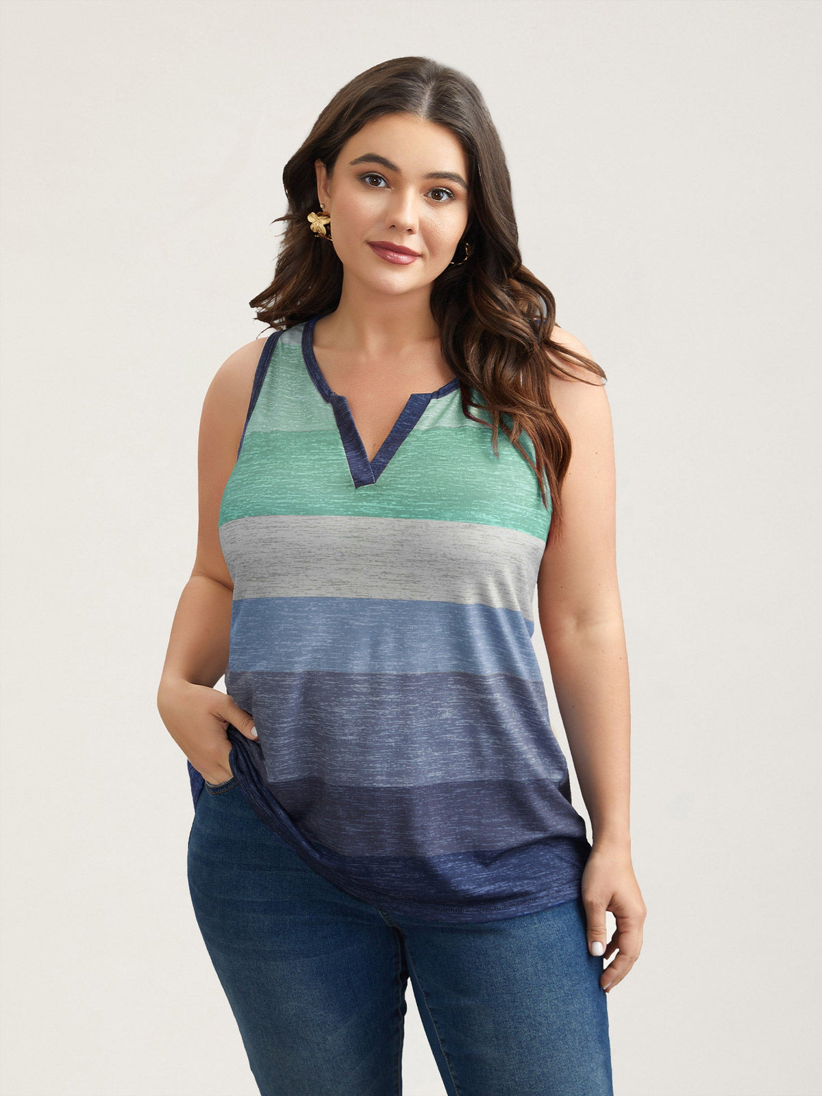 Multi-Color Stripes Off-Sleeves Vest