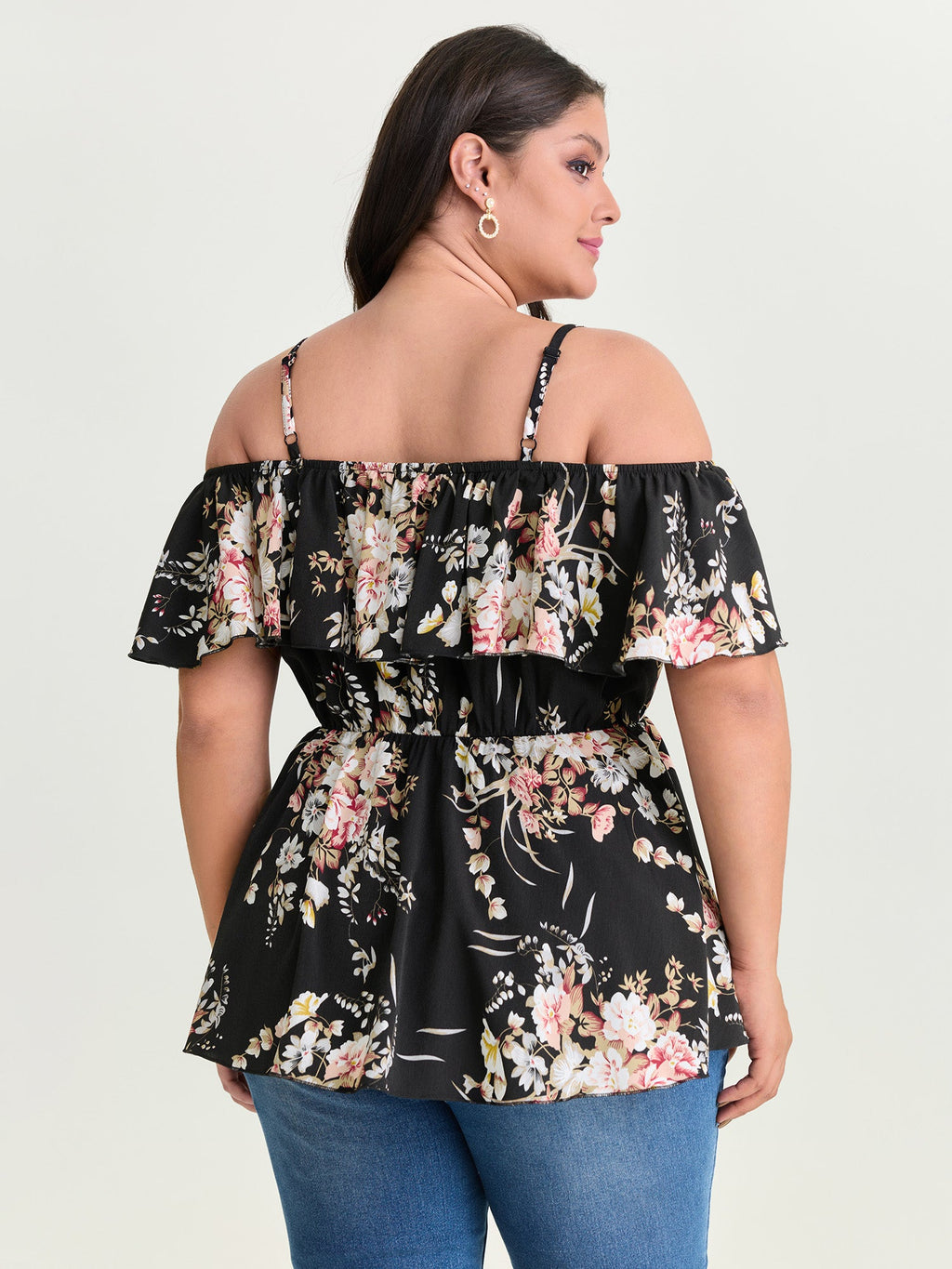 Large Floral Print Cold-Shoulder Blouse