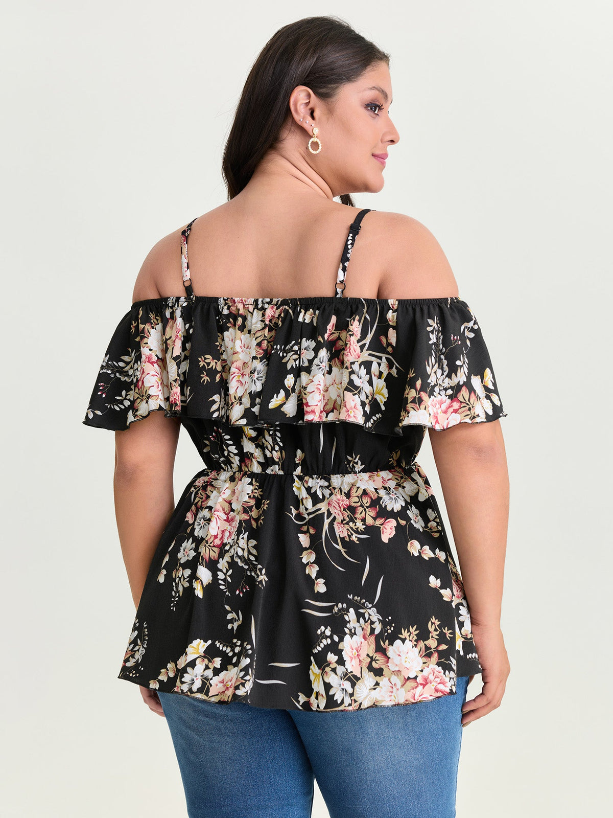 Large Floral Print Cold-Shoulder Blouse